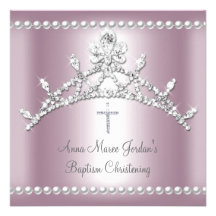 Baptism Tiara Pink Silver White Pearl Diamond Invitation