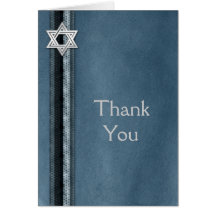 Bar Mitzvah Blue Striped Thank You Greeting Card