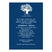 Bar Mitzvah Invitation Navy Tree of Life