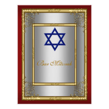 Bar Mitzvah Invitation Red silver