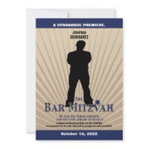 Bar Mitzvah Movie Star Invitation in Navy Tan