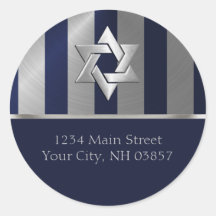 Bar Mitzvah Navy and Silver Stripe Star of David Sticker