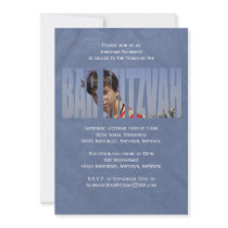 Bar Mitzvah Photo Invitation in Blue Crinkled
