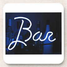 bar sign , blue neon light drink coaster