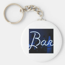 bar sign , blue neon light key chain