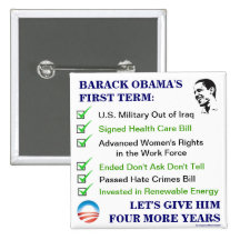 BARACK OBAMA'S First Term Accomplishments Re-Elect Pinback Button