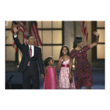 Barak Obama family wave at the last night of Photo Print