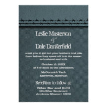 Barbed Wire Fence Biker Wedding Invite, Blue