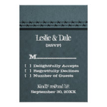 Barbed Wire Fence Biker Wedding RSVP Card, Blue Invite