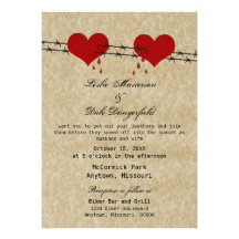 Barbed Wire Hearts Tattoo Biker Wedding Invite