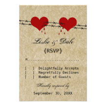Barbed Wire Hearts Tattoo Biker Wedding RSVP Card Announcements