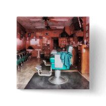 Barber Shop With Green Barber Chairs Pinback Button