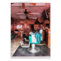 Barber Shop With Green Barber Chairs Card