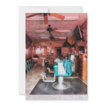 Barber Shop With Green Barber Chairs Custom Invitations