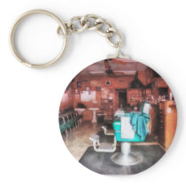 Barber Shop With Green Barber Chairs Keychains