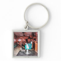 Barber Shop With Green Barber Chairs Key Chain