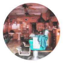Barber Shop With Green Barber Chairs Round Stickers