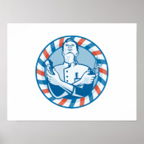 Barber With Clipper Hair Cutter and Scissors Posters