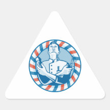 Barber With Clipper Hair Cutter and Scissors Triangle Sticker