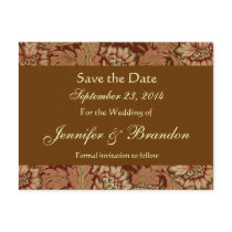 Bark Brown Gold Damask Save The Date Postcard
