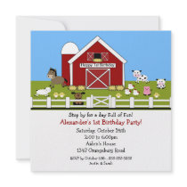 Barn Animals Fun 1st Birthday Custom Announcements
