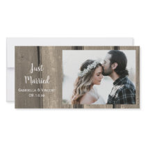 Barn Wood Country Wedding Just Married Photo Card