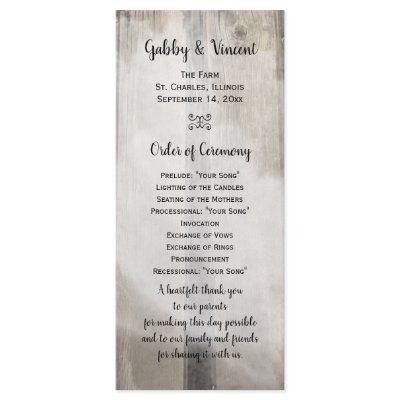 Barn Wood Country Wedding Program Rack Card Template by loraseverson