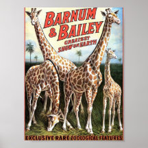 Barnum et théâtre de girafes de Bailey rétro Affiches