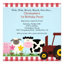Barnyard Animal Fun Birthday Party Personalized Invite