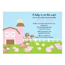 Barnyard Animals Baby Girl Shower Invitation