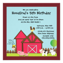 Barnyard Birthday party invites -blue