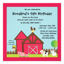 Barnyard Birthday party invites -red