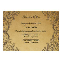 Baroque Antique Gold Wedding RSVP Cards Personalized Invites