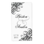 Baroque B&W Scroll Wedding Wine Label