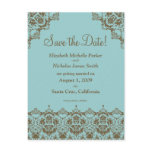 Baroque Damask Blue Lace Save the Date Postcard
