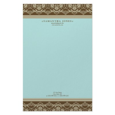 Baroque Damask Designer Stationery :: aqua by BizCardShoppe