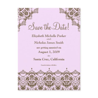 Baroque Damask Pink Lace Save the Date Postcard by TheWeddingShoppe