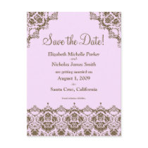 Baroque Damask Pink Lace Save the Date Postcard