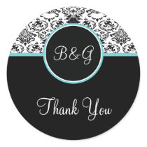 Baroque Elegance Thank You Sticker-Aqua