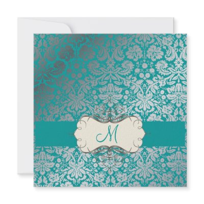 Baroque faux foil lace/teal Invitations by custom_stationery