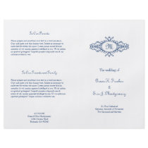 Baroque frame monogram navy blue wedding program full color flyer