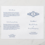 Baroque frame monogram navy blue wedding program full color flyer