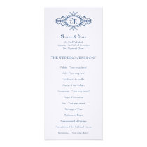 Baroque frame monogram navy blue wedding program invitations