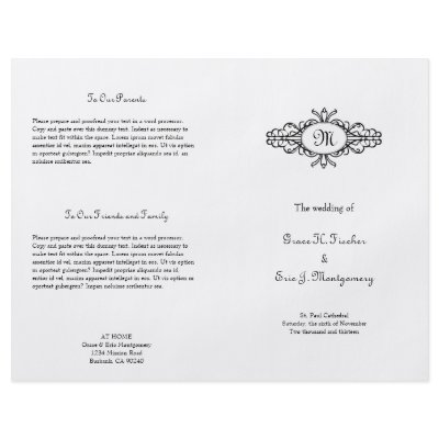 Baroque frame single monogram wedding program by FidesDesign