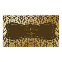 Baroque lace damask /faux gold/chestnut brown business card templates