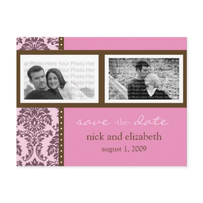 Baroque Pink Chocolate Two-Photo Save the Date Postcard by TheWeddingShoppe
