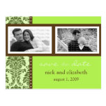 Baroque Seagrass Brown Two-Photo Save the Date Post Card