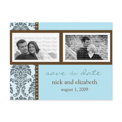 Baroque Teal Chocolate Two-Photo Save the Date Postcard by TheWeddingShoppe