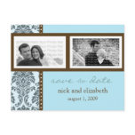 Baroque Teal Chocolate Two-Photo Save the Date postcards