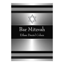 Barre argentée noire Mitzvah d'étoile de David Invitation Personnalisée
